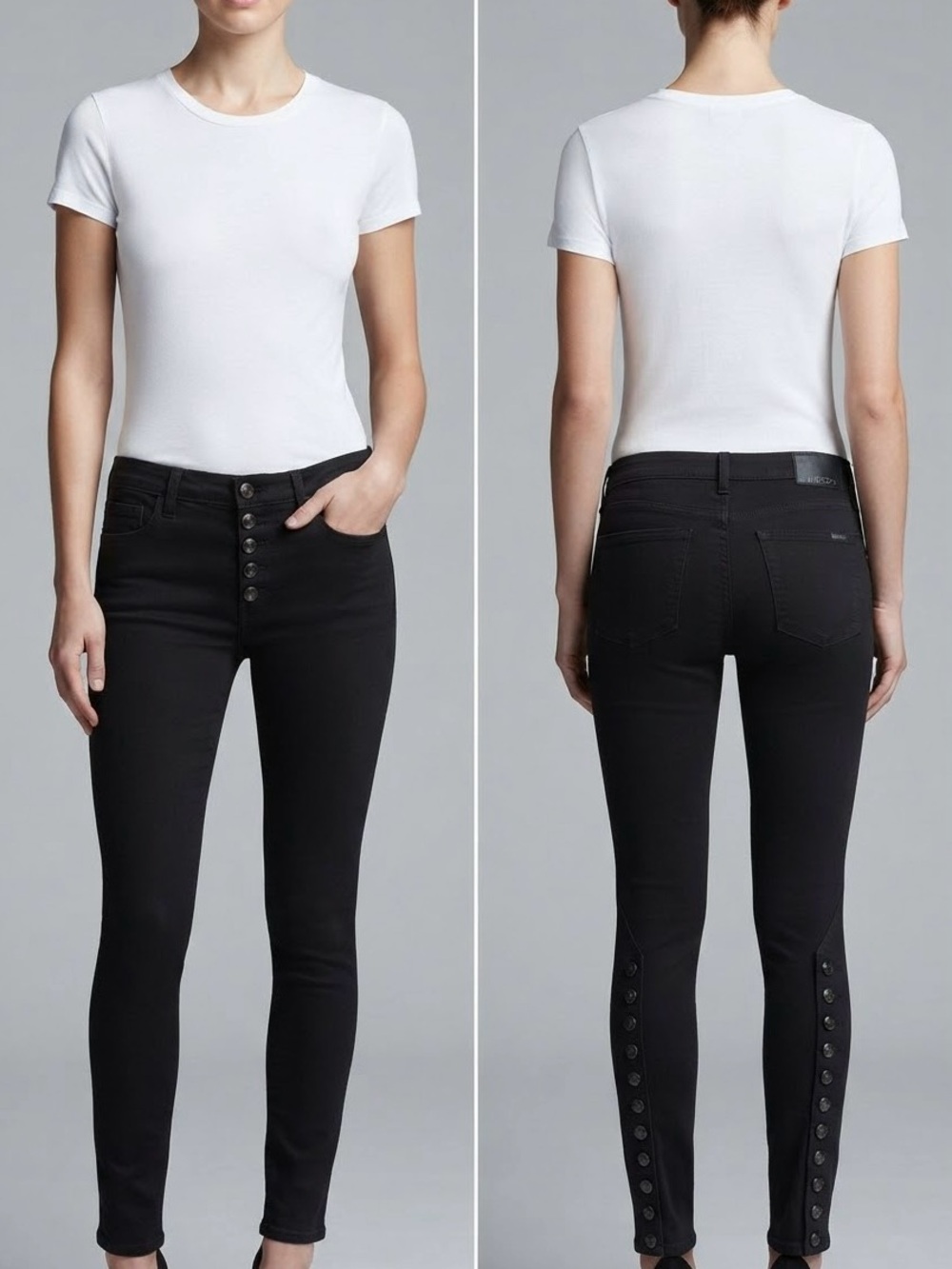 Hudson Jeans Black High-Rise Button-Fly Skinny Jeans